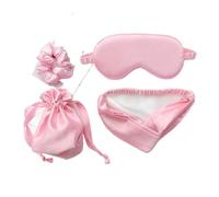 Eye Mask 4Pcs Eye Mask Hair Rope Set Silk Sleeping for The Night Women Men Adult Relax Soft Nap Cover Rest Blindfolds Travel(Light Pink)