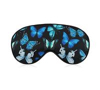 Eye Mask Comfortable & Super Soft Sleep Mask with Elastic Strap for Naps Travel Dry Eye, Sleeping Eye Mask Eye Cover Watercolor Blue Butterfly Black Art Eye Cover