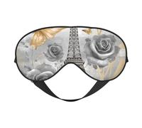 Eye Mask for Sleeping, Grey Rose Butterfly Paris Tower Sleep Mask with Adjustable Strap