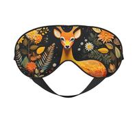 Eye Mask for Sleeping, Orange Flowers Sika Deer Sleep Mask with Adjustable Strap