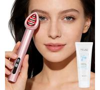 Eye Massager 180° Rotatable Head & 200ml Conductive Gel, 7 Color LED Light Therapy, Microcurrent & Heat Depuffing Wand Eye Lip Face Neck, Facial Massager for Wrinkle Dark Circles Elitzia ETKS228 Pink