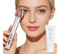 Eye Massager 180° Rotatable Head & 200ml Conductive Gel, 7 Color LED Light Therapy, Microcurrent & Heat Depuffing Wand Eye Lip Face Neck, Facial Massager Wrinkle Dark Circles Elitzia ETKS228 Silver