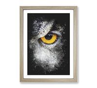 Eye Of An Owl Paint Splash Modern Framed Wall Art Print, Ready to Hang Picture for Living Room Bedroom Home Office Décor, Oak A4 (34 x 25 cm)