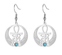 Eye of Horus Ankh Earrings for Women Stainless Steel Ancient Egyptian Eye of Horus with Ankh Cross | Double Wing Dangle Earring Protection Jewelry (silver 2)