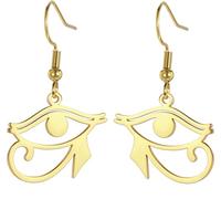 Eye of Horus Ankh Earrings for Women Stainless Steel Ancient Egyptian Eye of Horus with Ankh Cross | Double Wing Dangle Earring Protection Jewelry (gold 1)