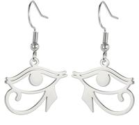 Eye of Horus Ankh Earrings for Women Stainless Steel Ancient Egyptian Eye of Horus with Ankh Cross | Double Wing Dangle Earring Protection Jewelry (silver 1)