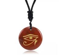 Eye of Horus Necklace Natural Crystal Quartz Egyptian Round Pendant Carving Gift-Red Stone