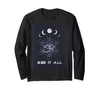 Eye of Horus Sacred Geometry Moon Phases Design Long Sleeve T-Shirt