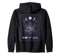 Eye of Horus Sacred Geometry Moon Phases Design Zip Hoodie