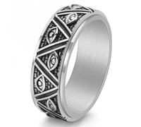 Eye of Providence Titanium Steel Ring Mystic Geometry Jewelry for Men Triangular Pyramid Design Sacred Symbol Gift for Him