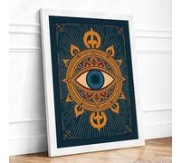 Eye of the Mandala Geometric Framed Wall Art Print A3 (42×29.7cm) White, Wall Decor for Living Room, Bedroom, Office & Home, Ready to Hang, Art Gift