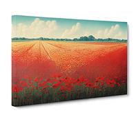 Eye Opening Poppy Field Flowers Canvas Print | Gallery Wrapped 30mm Frame Wall Art | 30x20 inches | Ready to Hang | Contemporary Floral Picture | Living Room Bedroom Lounge Office