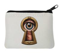 Eye Peering Through Keyhole Neoprene Coin Purse Pouch 10x11cm White