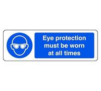 Eye Protection Must Be Worn At All Times - safety sign - 1.2mm Rigid plastic for indoor/outdoor usage (450mm x 150mm) Viewing Distance within 7m.