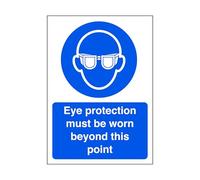 Eye protection must be worn beyond this point - safety sign, ppe, eye protection - 1.2mm Rigid plastic for indoor/outdoor usage (200mm x 150mm) Viewing Distance within 5m.