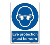 Eye Protection Must Be Worn Sign - A5 1mm Rigid Plastic - Mandatory Safety Clothing PPE - Ensure Workplace Safety Compliance with EU and UK Legislation