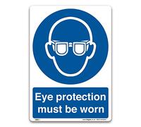 Eye Protection Must Be Worn Sign - A5 Self-Adhesive Vinyl - Mandatory Safety Clothing PPE - Ensure Workplace Safety Compliance with EU and UK Legislation