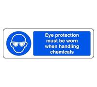 Eye Protection Must Be Worn When Handling Chemicals - safety sign - 1.2mm Rigid plastic for indoor/outdoor usage (600mm x 200mm) Viewing Distance within 14m.