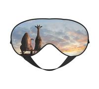 Eye Sleep Mask for Women Men - Elephant Giraffe On A Mountain Top Sunset Adjustable Buckle Travel Eye Masks for Sleep Mask Blackout, Soft Sleeping Mask for Women Men, Funny Blindfolds for Party Games