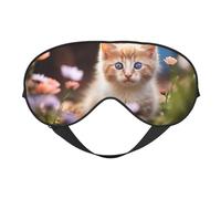Eye Sleep Mask for Women Men - Flower Blue-Eyed Cat Adjustable Buckle Travel Eye Masks for Sleep Mask Blackout, Soft Sleeping Mask for Women Men, Funny Blindfolds for Party Games