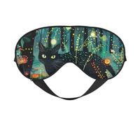 Eye Sleep Mask for Women Men - Mystical Black Cat Fireflies Adjustable Soft Buckle Travel Eye Masks for Sleep Mask Blackout, Sleeping Mask for Women Men, Funny Blindfolds for Party Games