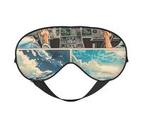 Eye Sleep Mask for Women Men - Soft Eye Mask for Sleeping with Adjustable Strap, Comic Airplane Cockpit Illustration Sleeping Mask Blackout for Outdoor, Car, Airplane, Home, Hotel, Office
