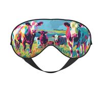 Eye Sleep Mask for Women Men - Soft Eye Mask for Sleeping with Adjustable Strap, Pop Art Colorful Cows Sleeping Mask Blackout for Outdoor, Car, Airplane, Home, Hotel, Office