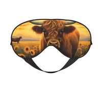 Eye Sleep Mask for Women Men - Sunset Sunflower Cow A Adjustable Buckle Travel Eye Masks for Sleep Mask Blackout, Soft Sleeping Mask for Women Men, Funny Blindfolds for Party Games