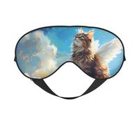 Eye Sleep Maskfor Women Men - Blue Sky Winged Cat Soft Travel Eye Masks for Sleep Mask Blackout, Adjustable Buckle Sleeping Mask for Women Men, Funny Blindfolds for Party Games