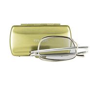 eye-spec Folding Reading Glasses | Stylish Gold Frame Fold Up Spectacles Designed for Men and Women with Compact Travel Case (1.5)
