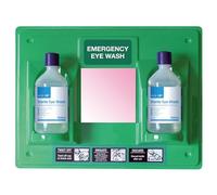 Eye Wash Station, Green Wall Mountable Medical Station with Mirror and Sterile Eye Wash