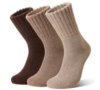 Eyean Merino Wool Socks Thermal Winter Ski Warm Thick Cozy Boot Hiking Socks for Women Men 3 Pairs, Brown, M