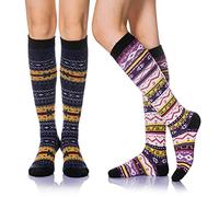 Eyean Women's Knee High Wool Socks Winter Thick Thermal Soft Comfy Over Knee Long High Socks 2 Pairs, Retro B, One size