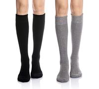 Eyean Women's Knee High Wool Socks Winter Thick Thermal Soft Comfy Over Knee Long High Socks 2 Pairs, Solid Color Black+grey, One size
