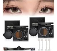 Eyebrow & Eyeliner Cream with Stamp, Multi-functional Double-Headed Eyeliner Stamp, Double Color Eyebrow Cream Waterproof, Eyebrow Stencil Kit for Women (01# Gray + 02# Brown + Stamp*4)