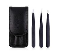 Eyebrow Grooming Beauty Tool ， Trimmer ，3 Pcs Eyebrow Tweezers Stainless Steel Hair Removal Makeup Tool Kit with Bag Point Tip/Slant Tip/Flat Tip Pink(Black)
