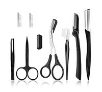 Eyebrow Kit, 9 Pieces Eyebrow Scissors Eyebrow Trimming Tool Set, with Tweezers, Eyebrow Trimmer, Eyebrow Knife, Eyebrow Comb
