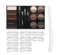 Eyebrow Kit With 12-Color Powders, 5-Color Cream, Pencil, 3 Brushes, 10 Cards, and Knife - Complete Brow Palette for Women