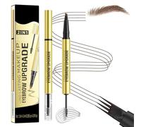 Eyebrow Pen 2-In-1, Waterproof Brow Pencil With Eyebrow Gel Natural, Eye Brow Pencil Hair-Like Strokes With 4-Fork Tip, For Women And Girls, Dark Brown