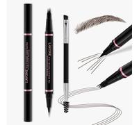 Eyebrow Pencil,2-in-1 Waterproof Eyebrow Pen with 4 Tip Brow Pen and Ultra-Precise Brow Pencil,with Dual-ended Eyebrow Brush,Eyebrow Makeup for Natural Looking Eyebrows - Black Brown