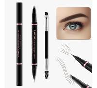 Eyebrow Pencil,2-in-1 Waterproof Eyebrow Pen with 4 Tip Brow Pen and Ultra-Precise Brow Pencil,with Dual-ended Eyebrow Brush,Eyebrow Makeup for Natural Looking Eyebrows - Brunette