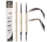 Eyebrow Pencil 2-Pack, Ultra Fine Tip Pen with Spoolie Brush, Waterproof Long-Lasting High Pigment 2-in-1 Brow Definer for Beginners, Daily Wear & Party Nights, Black & Dark Brown