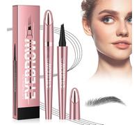Eyebrow Pencil, 2026 New Microblading Eyebrow Pen with 4 Fork Tip, 3D Microblading Magic Eyebrow Pen, Waterproof Eye Brow Pen Brow Pencil Makeup for Natural Looking Defined Eyebrows (#04 Black)