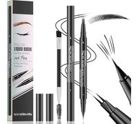 Eyebrow Pencil, 3D Microblading Eyebrow Pen, Dual-ended Magical Brow Pen with 2 Micro-Fork-Tip & Spoolie Brush, Long-lasting Waterproof Eye Brow Pencils for Natural Looking Brows Makeup (Black)