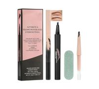 Eyebrow Pencil And Pen Set, Angled And Multi-Pronged Tips, Dark Brown | 3 Pieces, Pale Green Blending Sponge, Pale Pink And Black Casings, For Daily Make-Up, Shaping, Filling, And Soft Finishing