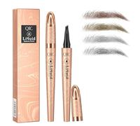Eyebrow Pencil, Microblading Eyebrow Pen with 4 Fork Tip, Waterproof Brow Pencil for Natural Makeup, Precise, Shapes, Long-Lasting(Grey)