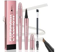Eyebrow Pencil, Microblading Eyebrow Pen with 4 Micro-Fork Tips & Spoolie Brush, 3D Waterproof Eye Brow Pencils, Long-lasting Smudgeproof Brow Pen for Natural Looking Brows Makeup (Light Brown)