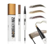 Eyebrow Pencil with Brow Gel, 2-in-1 Microblading Eyebrow Pen & Brow Gel, 4 Fork Tip & Precise Brush-Tip for Fuller-Looking Defined, Waterproof Smudge-Proof, 24H Wear (Black Brown)