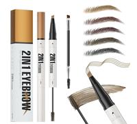 Eyebrow Pencil with Eyebrow Gel, 2-in-1 Microblading Eyebrow Pen and Brow Gel with 4 Fork Tip & Precise Brush-Tip for Fuller-Looking Defined Brows, 24H Wear, Waterproof & Smudge-proof, Light Brown