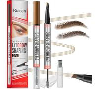 Eyebrow Pencil with Eyebrow Gel, Ruicen 2-in-1 Microblading Eyebrow Pen and Brow Gel with 4 Fork Tip, Real-Looking-Fill Define and Shape Brows, 24H Wear, Waterproof & Smudge-proof, Light Brown